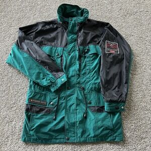 Vintage Powder Ridge Ski Jacket Mens XL Green Zip Nylon Colorblock Techno Sport
